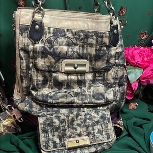 Coach Kristin Embroidered Plaid Signature C Zip Top Tote with wristlet